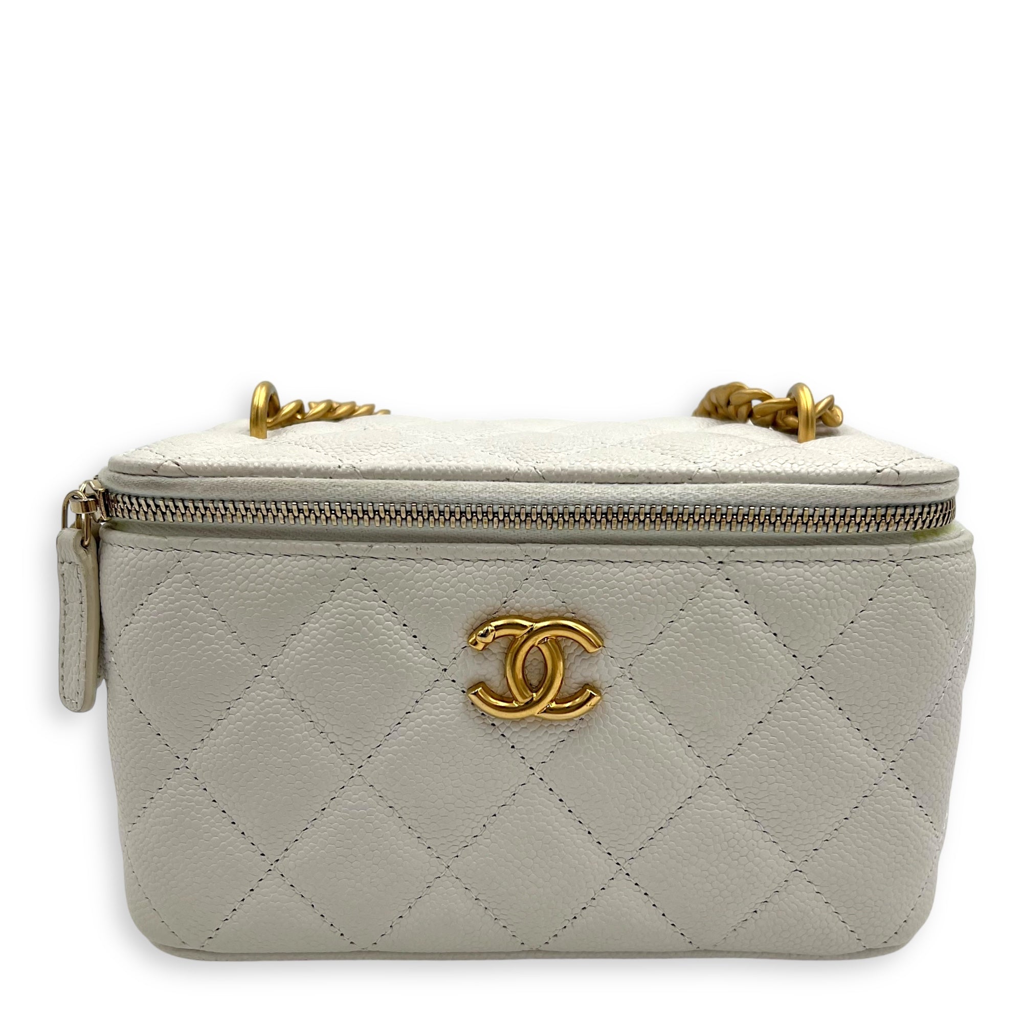 Chanel Pearl Crush White Vanity Bag in Caviar Leather, Gold