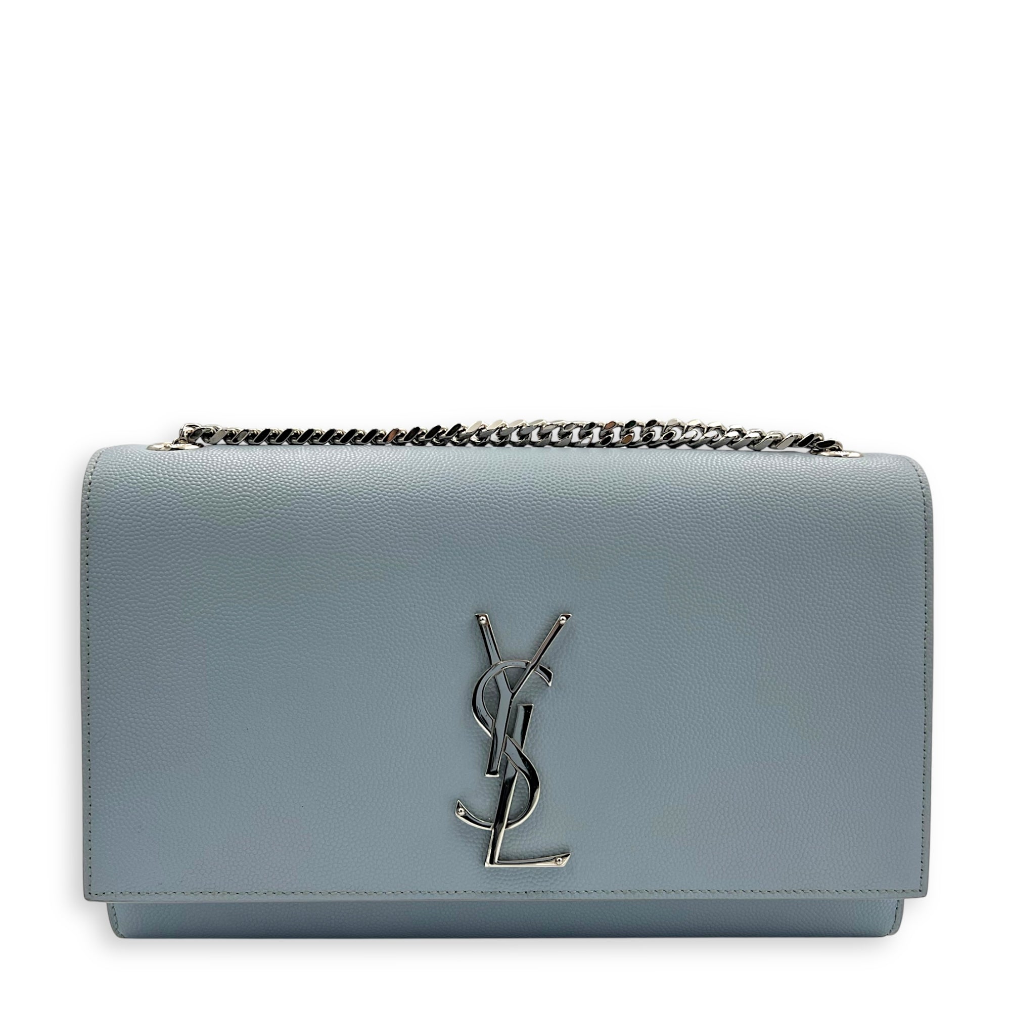 Saint Laurent Kate Medium Blue Crossbody Bag in Calfskin, Silver hardware_1