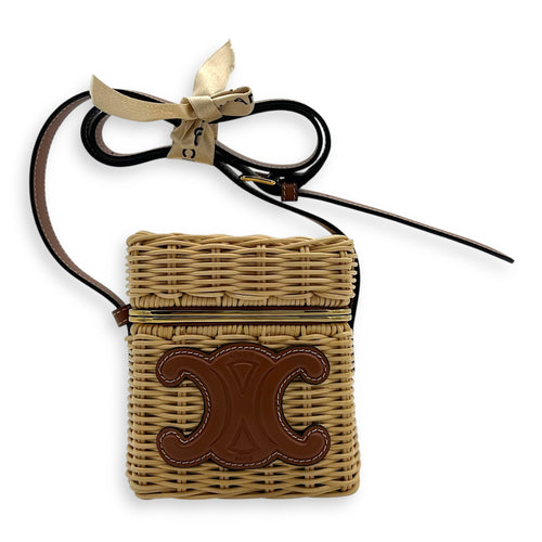 Celine Triomphe Box Shoulder Bag Brown in Rattan, Gold hardware_1