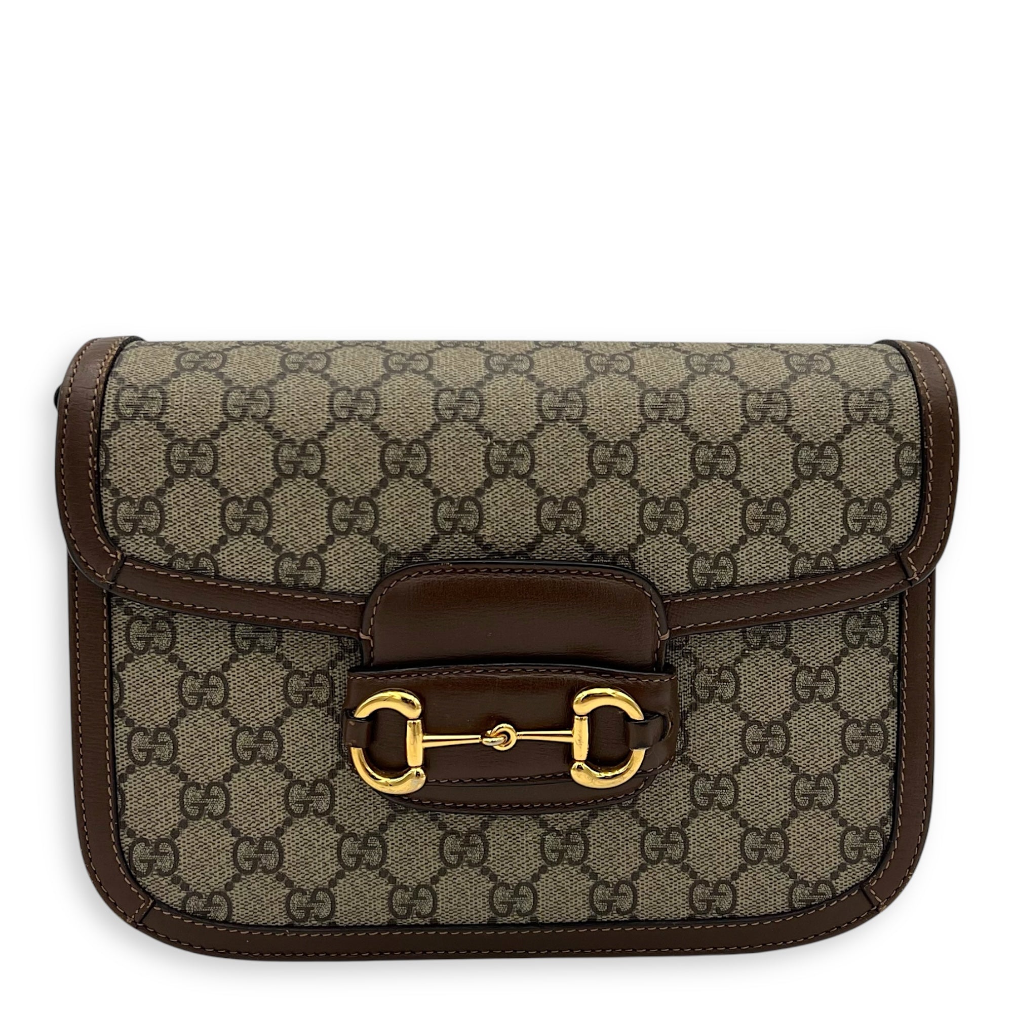 Gucci Horsebit 1955 Crossbody Bag Brown in Coated Canvas, Gold hardware_13