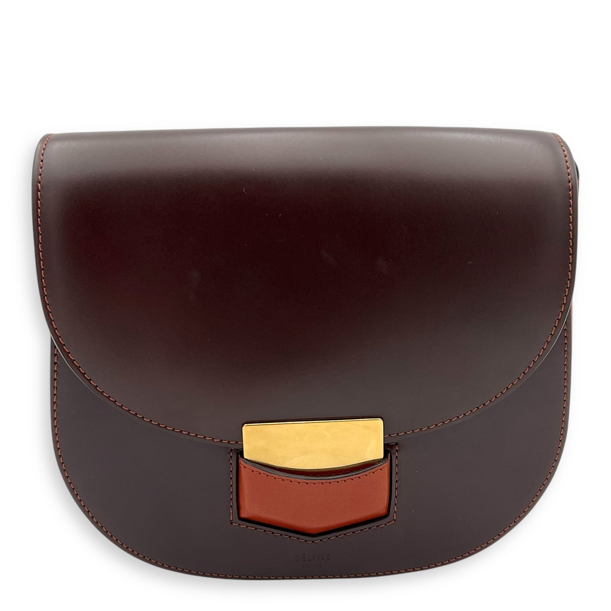 Celine Trotteur Crossbody Bag Red in Calfskin, Gold hardware_11