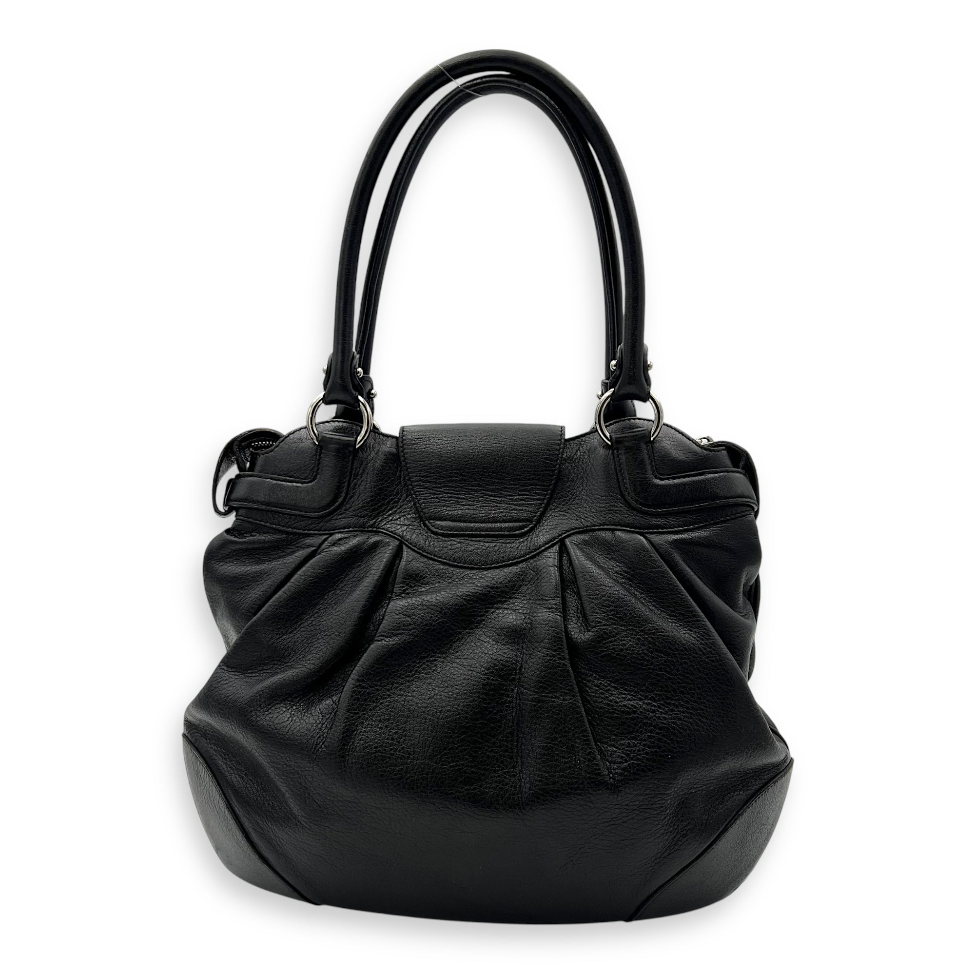 Salvatore Ferragamo Gancini Tote Bag Black in Calfskin, Silver hardware_2
