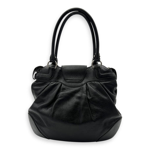 Salvatore Ferragamo Gancini Tote Bag Black in Calfskin, Silver hardware_2