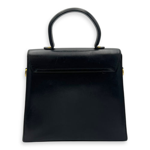 Salvatore Ferragamo Gancini Top Handle Bag Black in Calfskin, Gold hardware_2