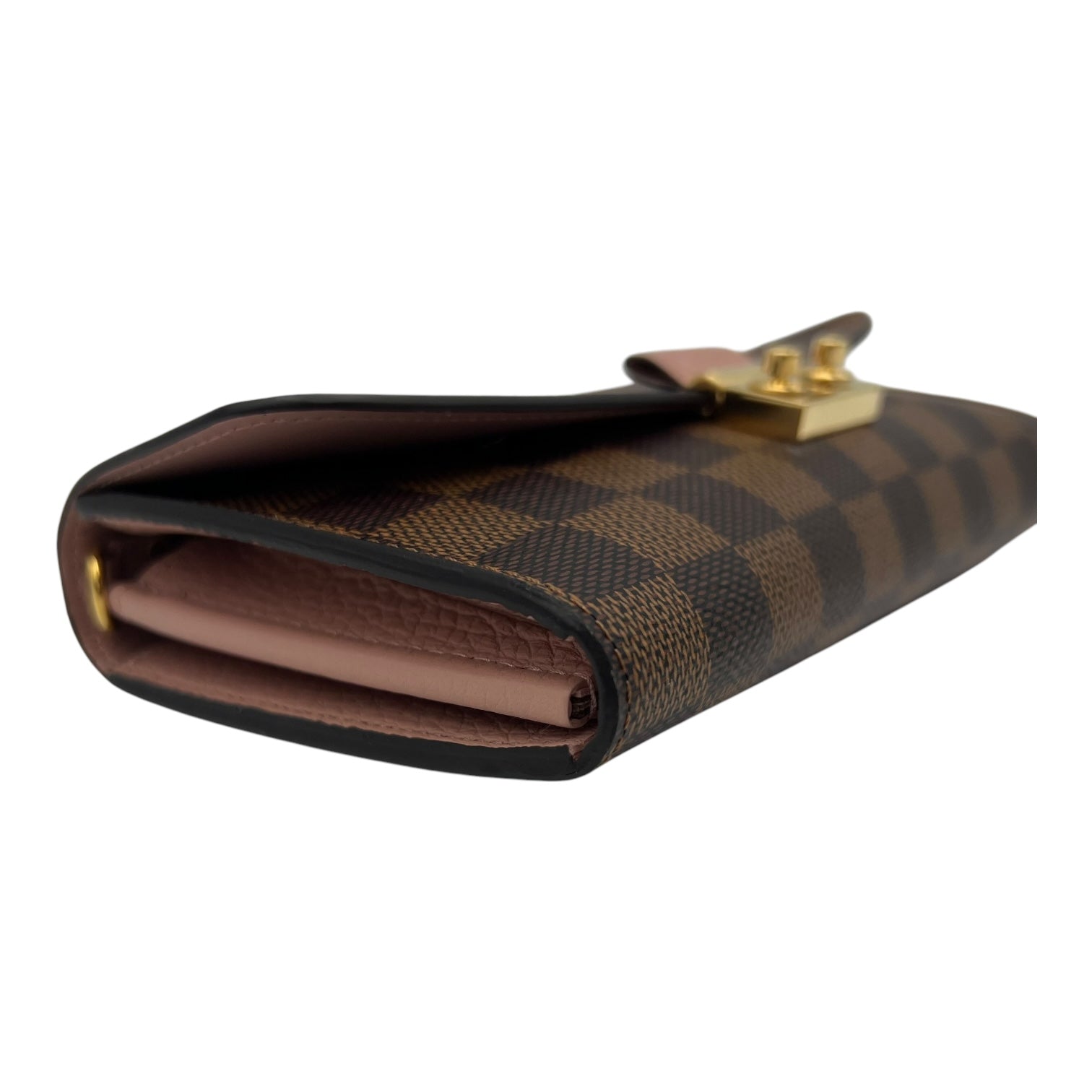 Louis Vuitton Croisette Wallet On Chain Damier Ebene in Coated Canvas, Gold hardware_9