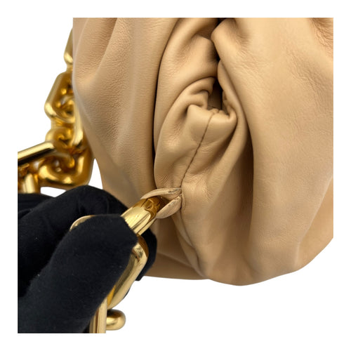 Bottega Veneta Chain Pouch Shoulder Bag Beige in Lambskin, Gold hardware_8