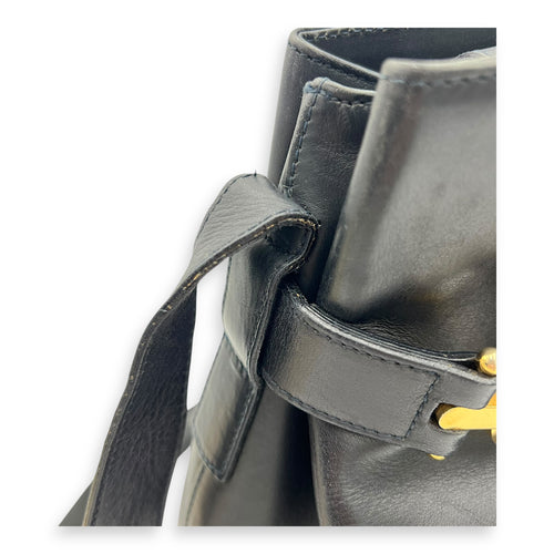 Salvatore Ferragamo Gancini Shoulder Bag Black in Calfskin, Gold hardware_12