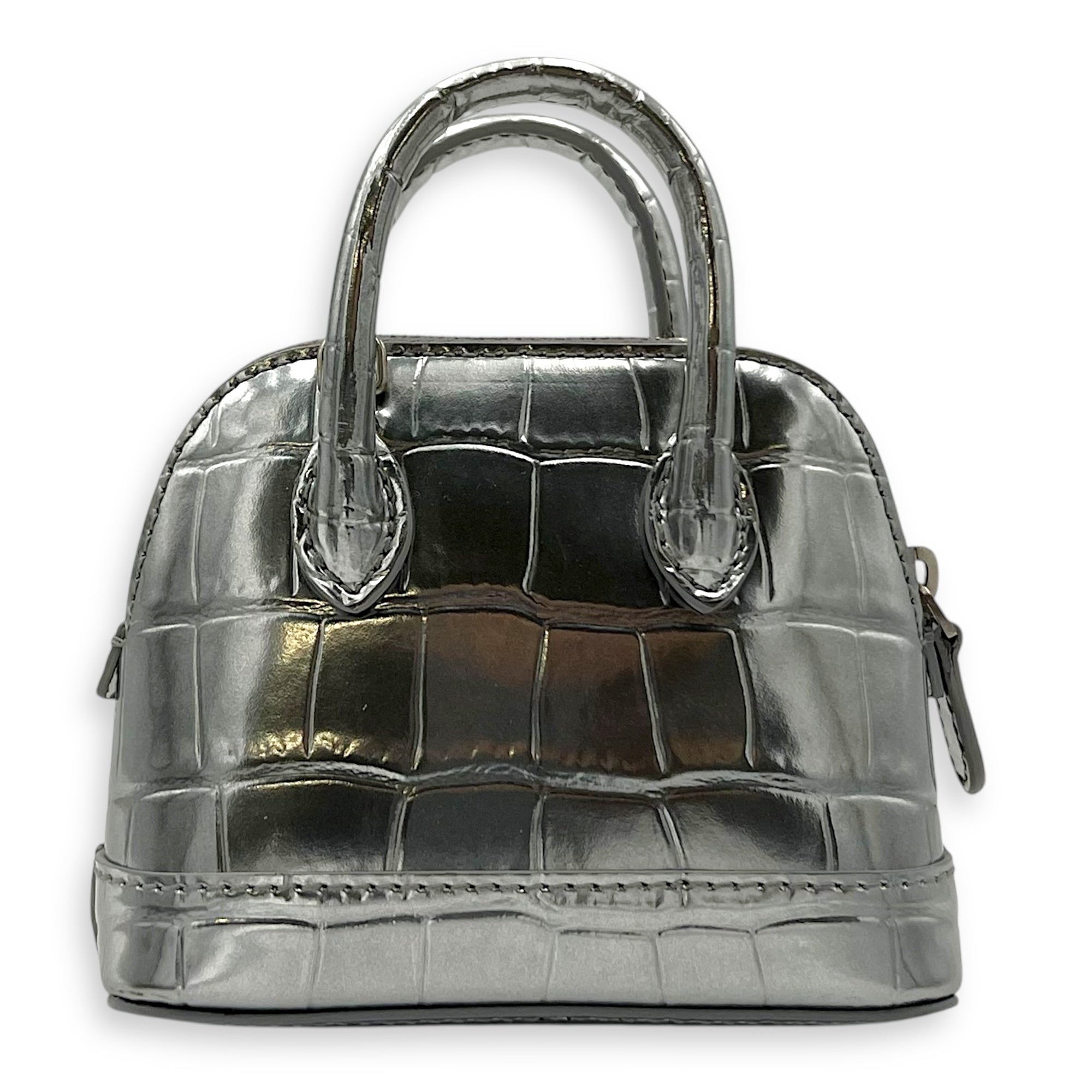 Balenciaga Ville Micro Silver Top Handle Bag in Crocodile Embossed Calfskin, Silver hardware_2