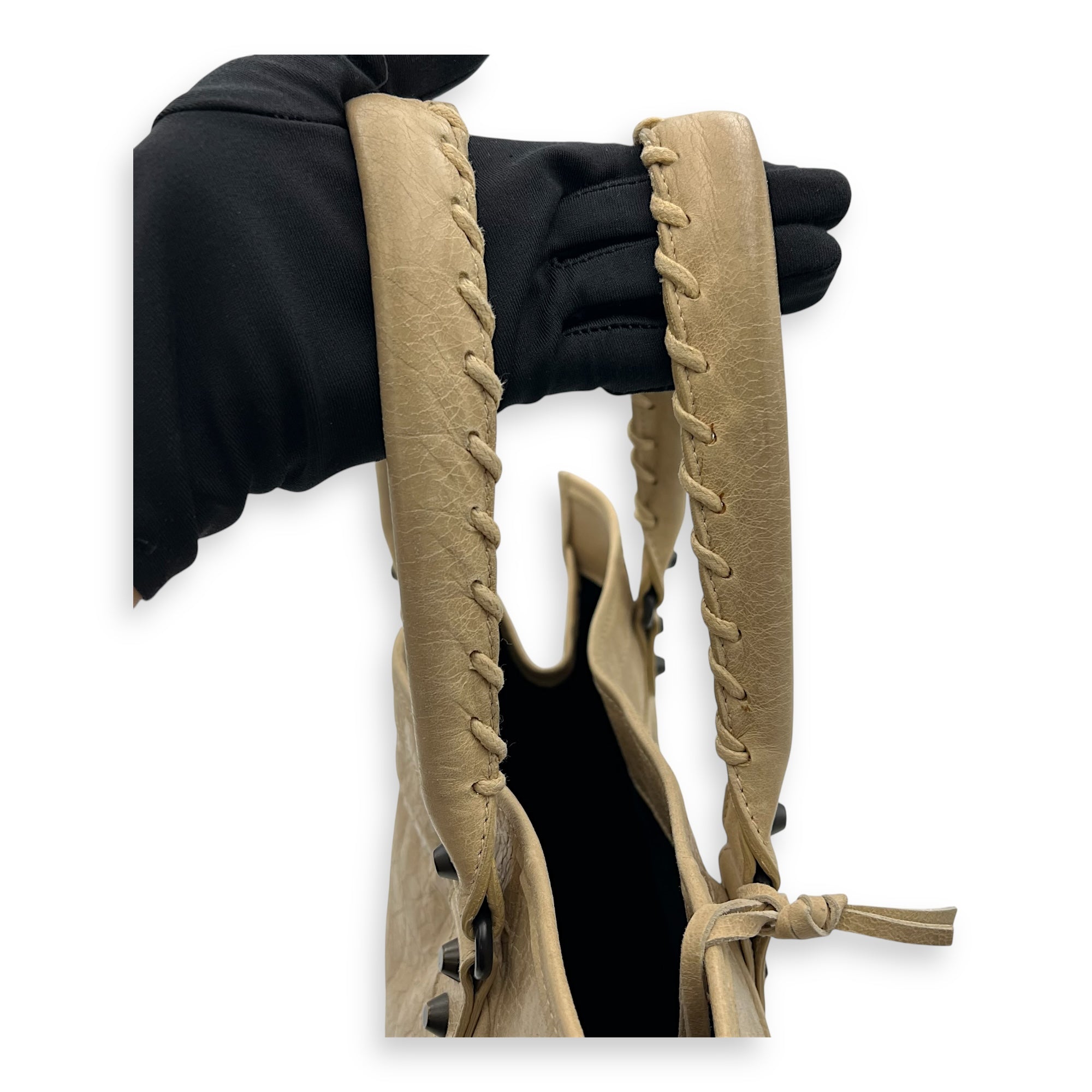 Balenciaga City Shopper Beige Tote Bag in Distressed Leather, Gunmetal hardware_18