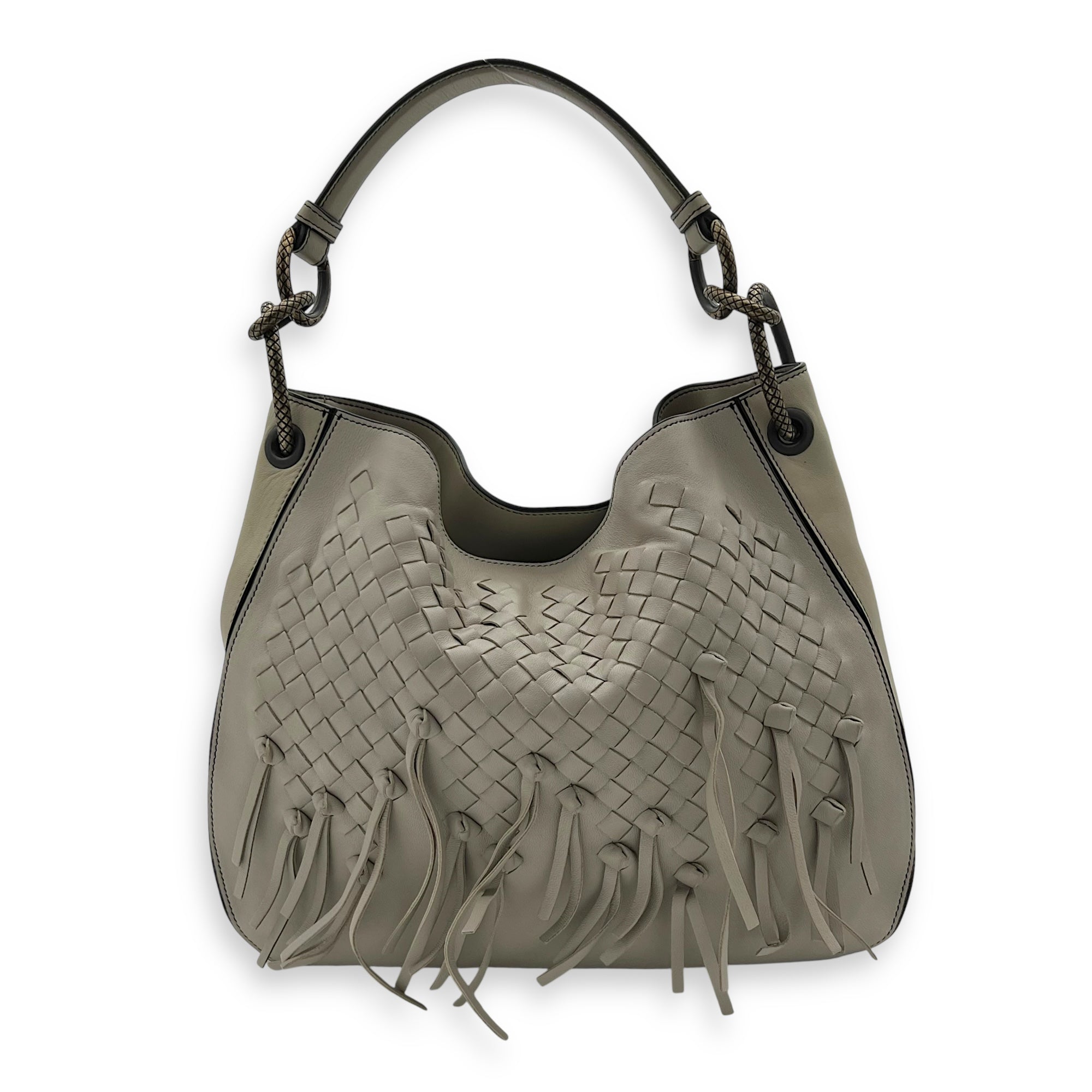 Bottega Veneta Intrecciato Shoulder Bag White in Lambskin, Gunmetal hardware_2