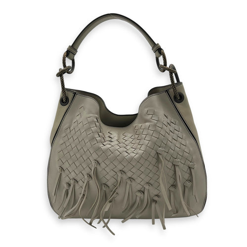 Bottega Veneta Intrecciato Shoulder Bag White in Lambskin, Gunmetal hardware_2