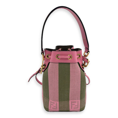 Fendi Mon Tresor Mini Pink Bucket Bag in Raffia, Gold hardware_2