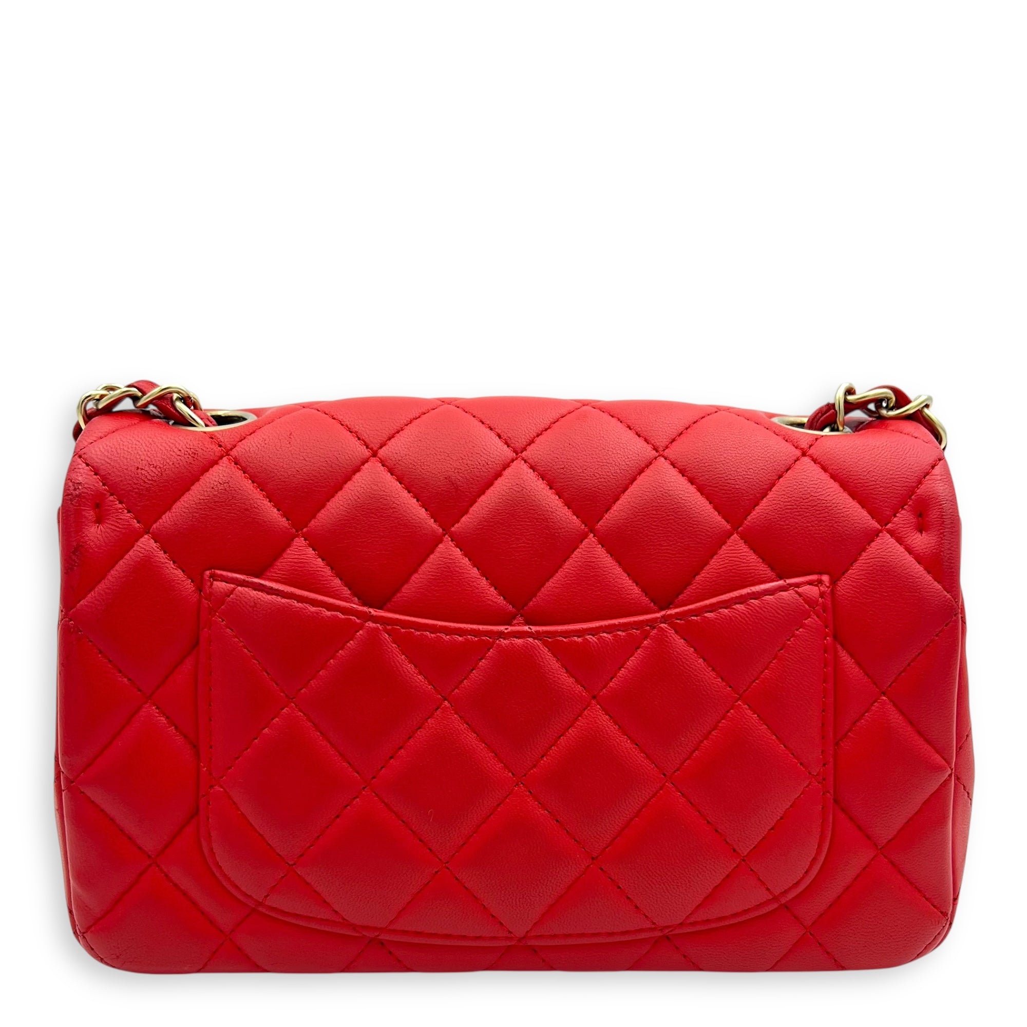Chanel CC Rectangle  Shoulder Bag Red in Lambskin, Gold hardware_13
