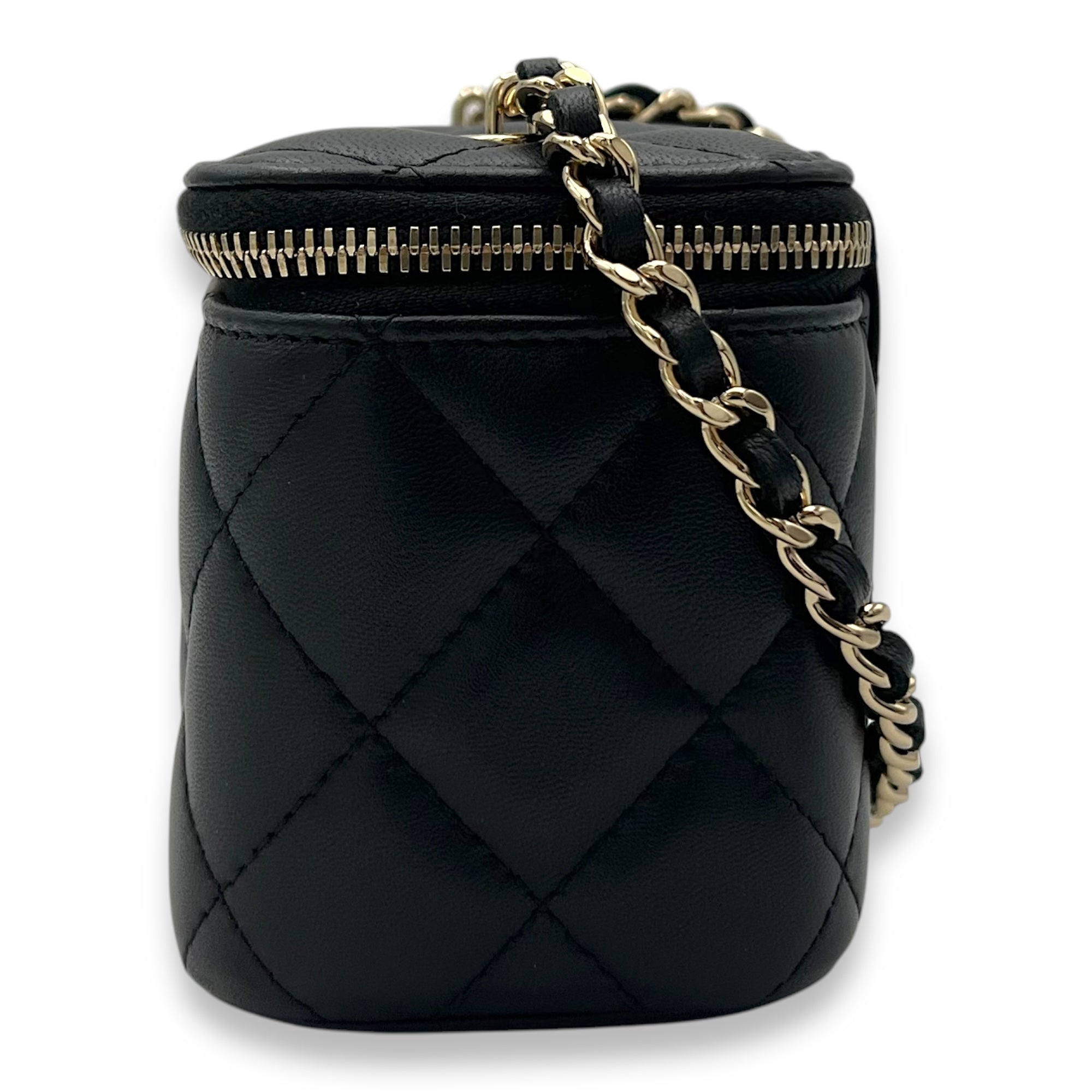 Chanel Vanity Crossbody Bag Black in Lambskin, Gold hardware_3
