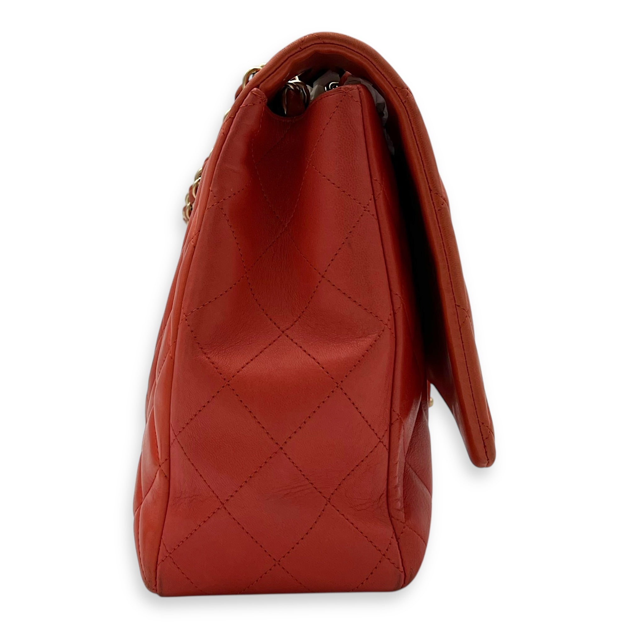 Chanel Classic Orange Shoulder Bag in Lambskin, Brushed Gold hardware_3