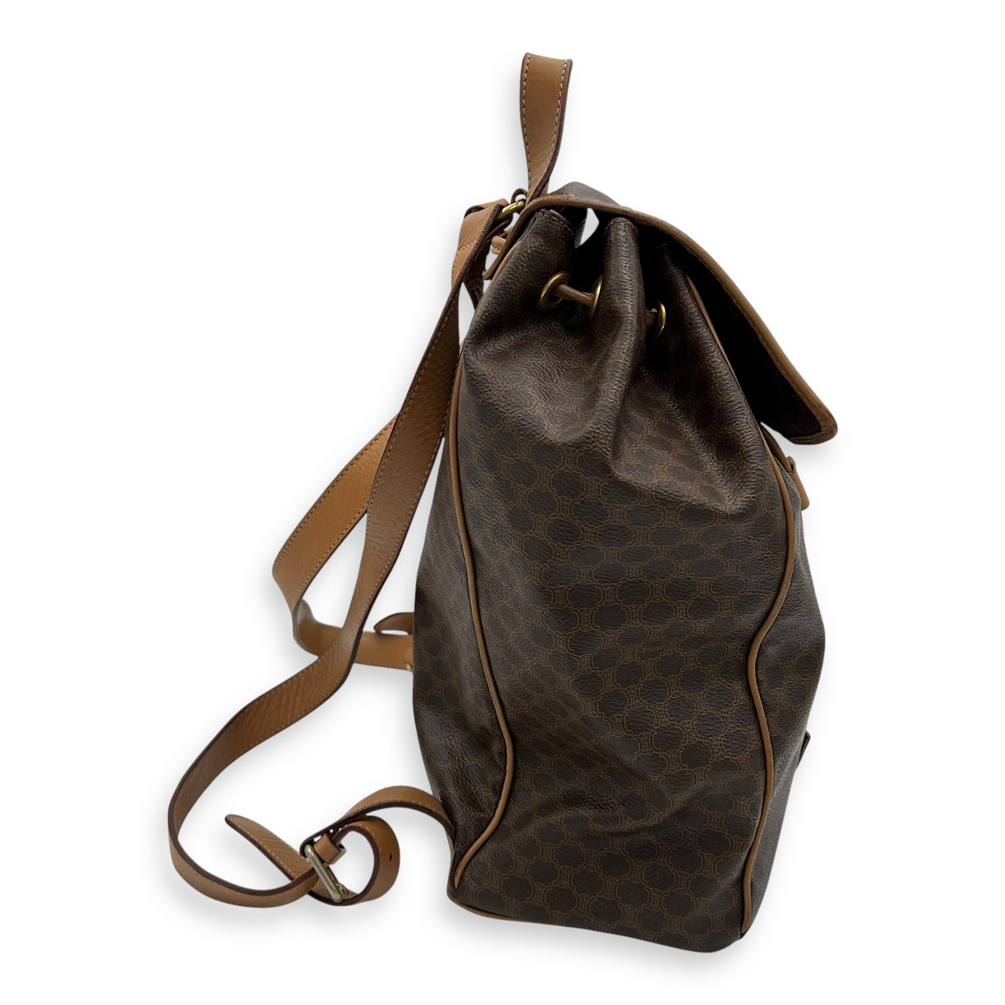Celine Macadam Backpack Brown in Coated Canvas, Gold hardware_3