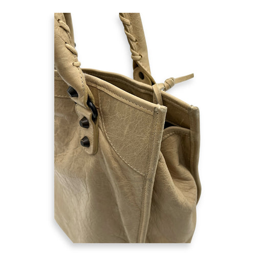 Balenciaga City Shopper Beige Tote Bag in Distressed Leather, Gunmetal hardware_17