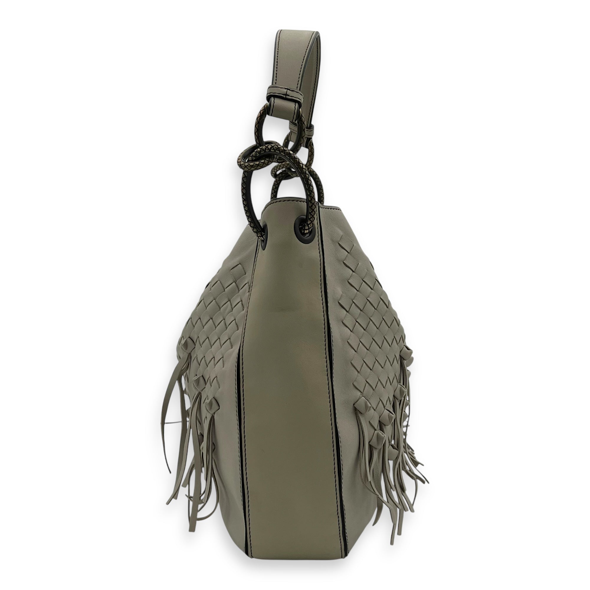 Bottega Veneta Intrecciato Shoulder Bag White in Lambskin, Gunmetal hardware_3