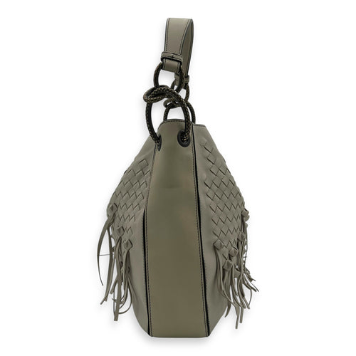 Bottega Veneta Intrecciato Shoulder Bag White in Lambskin, Gunmetal hardware_3