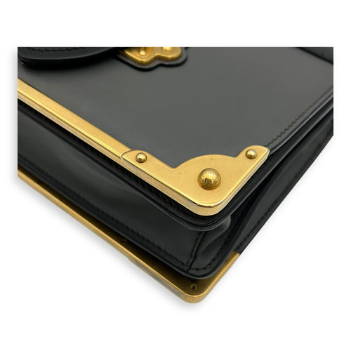 Prada Cahier Crossbody Bag Grey in Calfskin, Gold hardware_10