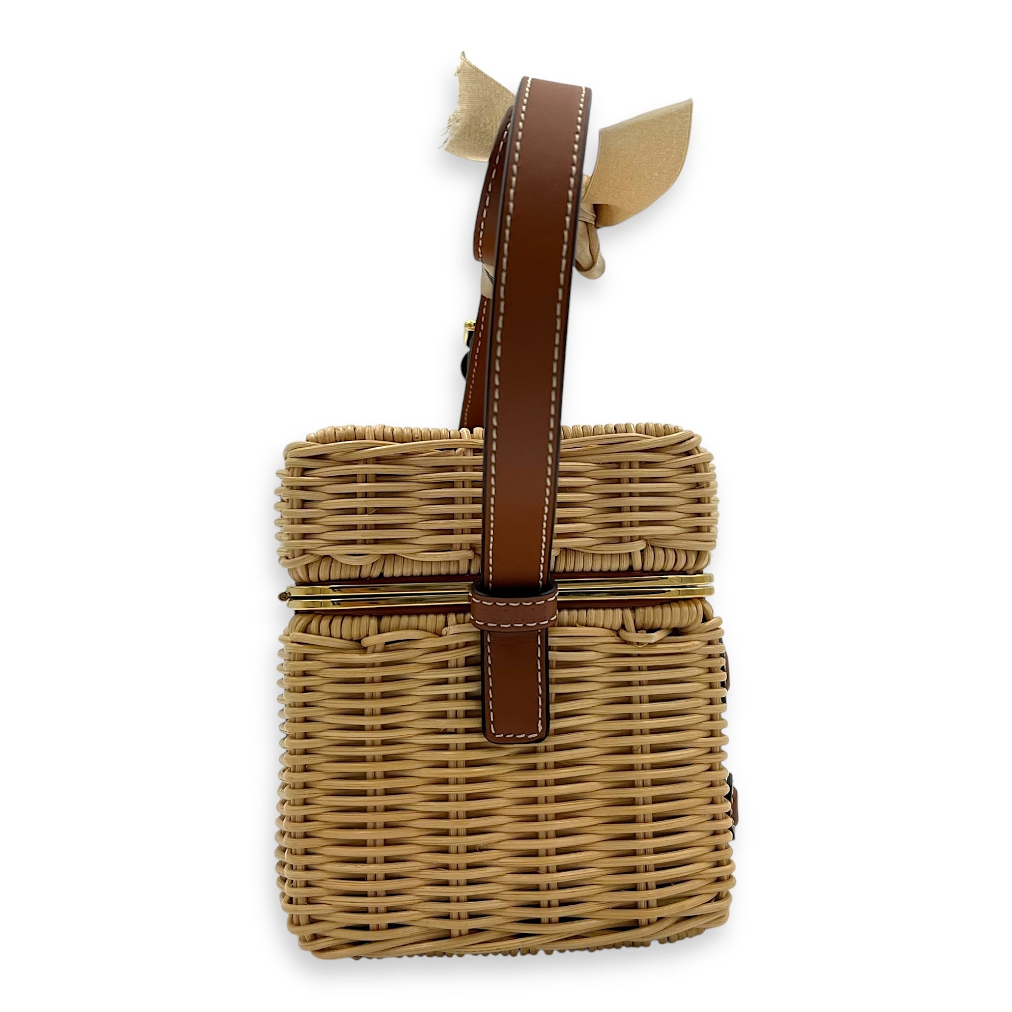 Celine Triomphe Box Shoulder Bag Brown in Rattan, Gold hardware_3
