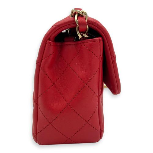 Chanel CC Rectangle  Shoulder Bag Red in Lambskin, Gold hardware_12