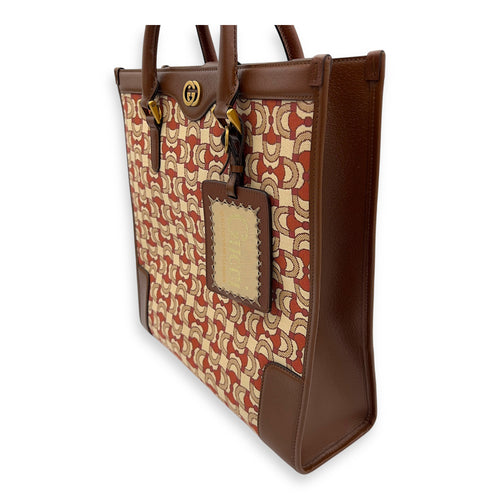 Gucci Interlocking G Red Tote Bag in Jacquard, Gold hardware_6