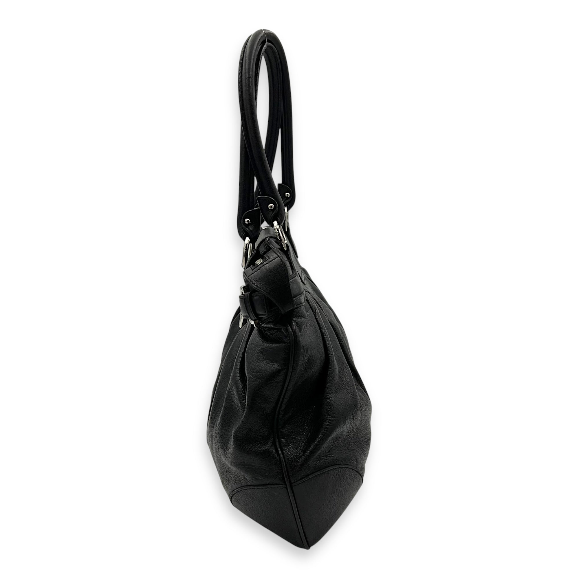 Salvatore Ferragamo Gancini Tote Bag Black in Calfskin, Silver hardware_4
