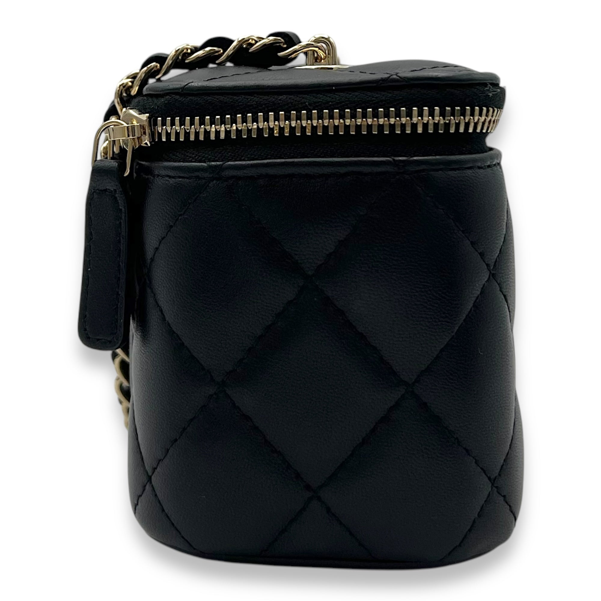 Chanel Vanity Crossbody Bag Black in Lambskin, Gold hardware_4