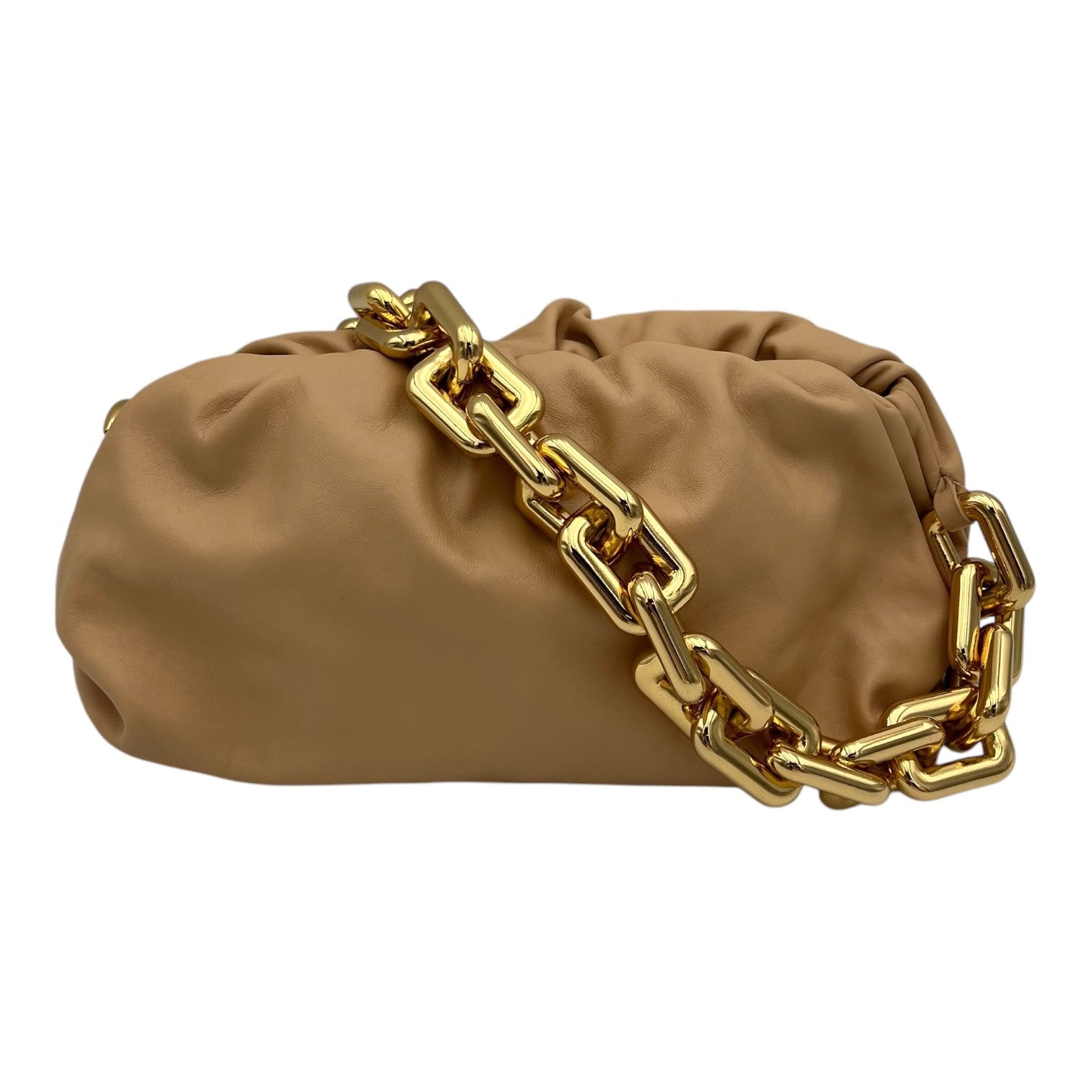 Bottega Veneta Chain Pouch Shoulder Bag Beige in Lambskin, Gold hardware_10