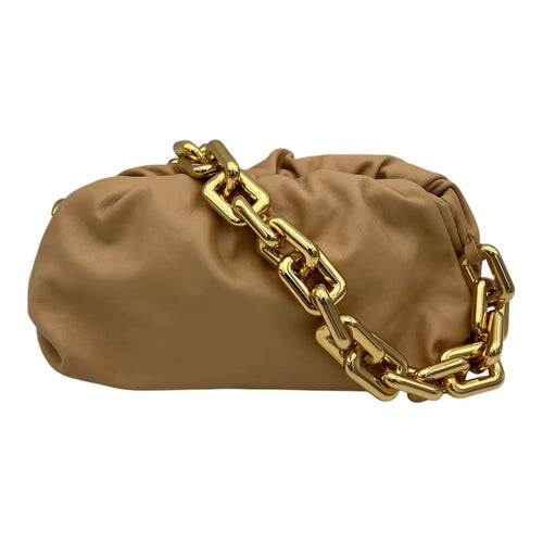 Bottega Veneta Chain Pouch Shoulder Bag Beige in Lambskin, Gold hardware_10