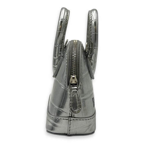 Balenciaga Ville Micro Silver Top Handle Bag in Crocodile Embossed Calfskin, Silver hardware_4