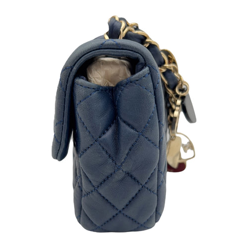 Chanel Valentine Charm Blue Shoulder Bag in Lambskin, Gold hardware_4