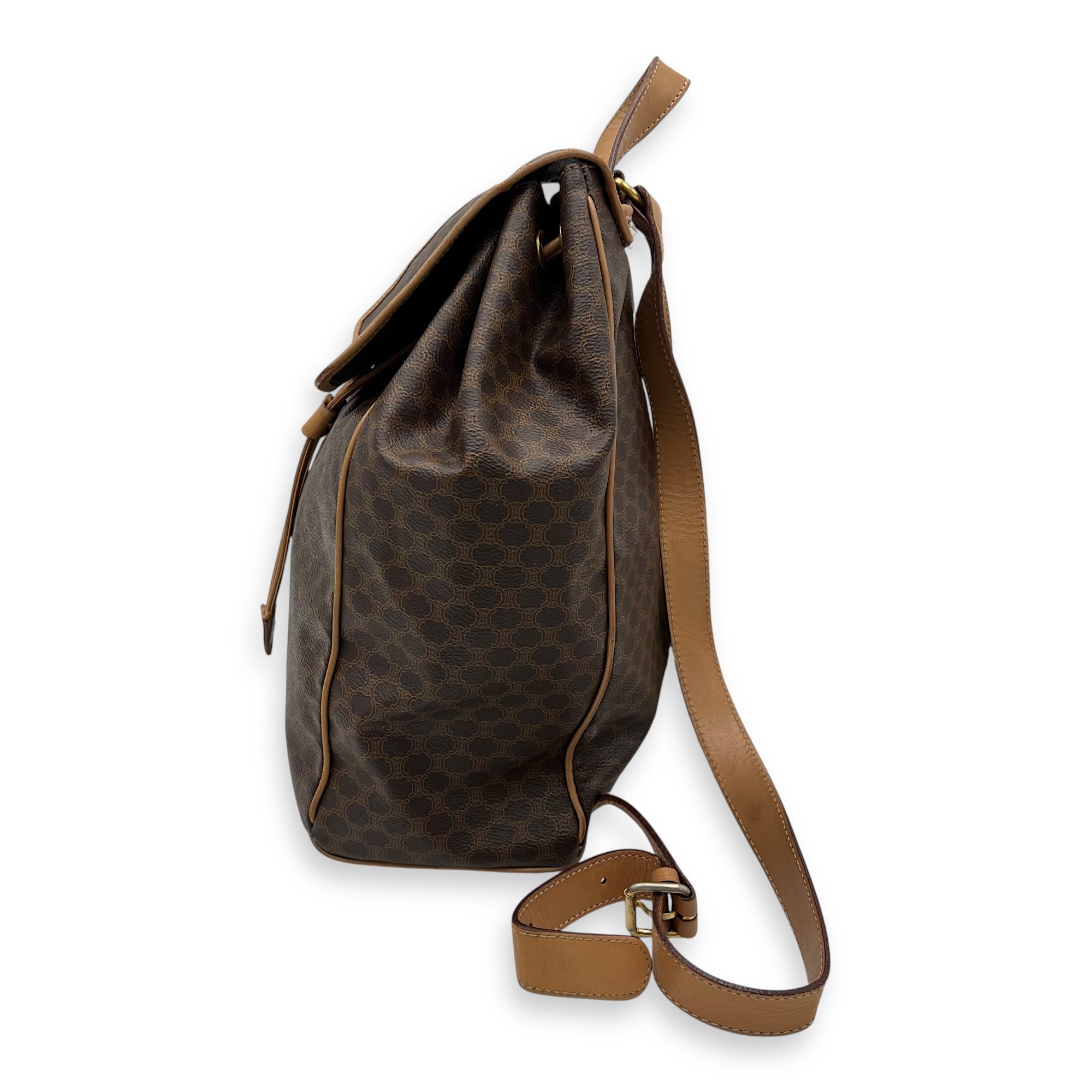 Celine Macadam Backpack Brown in Coated Canvas, Gold hardware_4