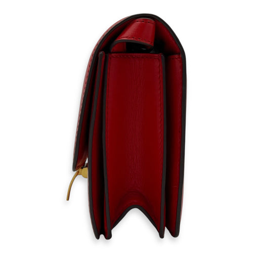 Celine Box Small Red Crossbody Bag in Calfskin, Gold hardware_4