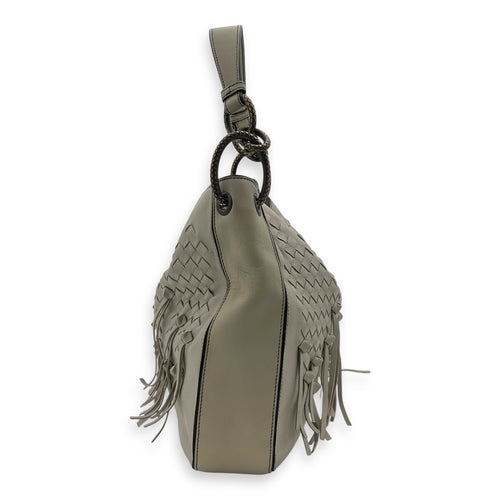 Bottega Veneta Intrecciato Shoulder Bag White in Lambskin, Gunmetal hardware_4