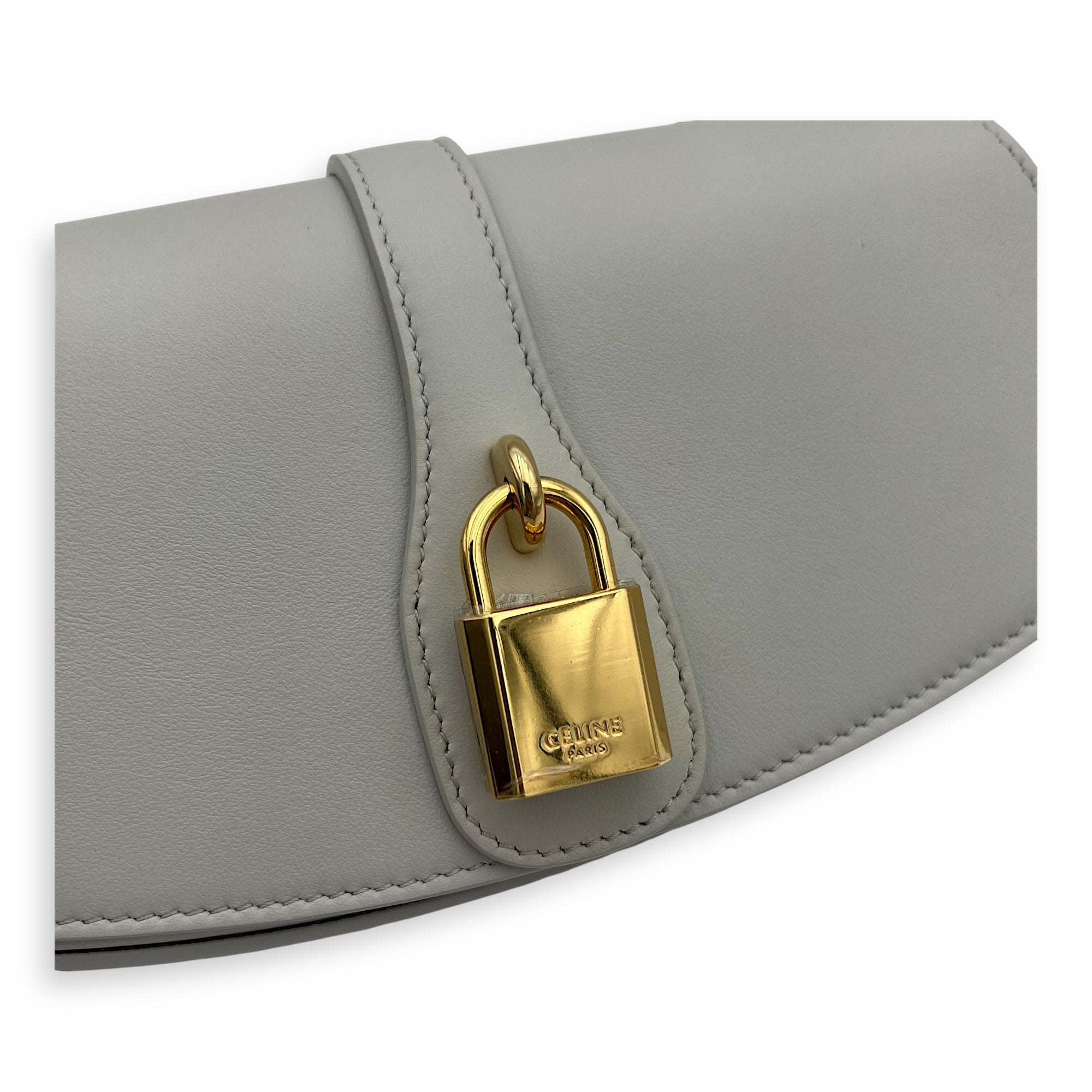 Celine Tabou Clutch on Strap Chalk in Calfskin, Gold hardware_7
