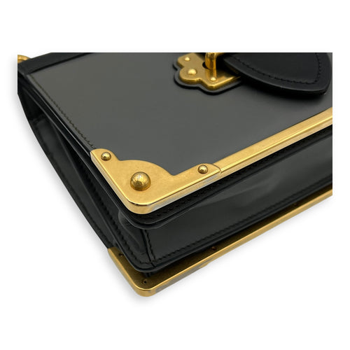 Prada Cahier Crossbody Bag Grey in Calfskin, Gold hardware_9