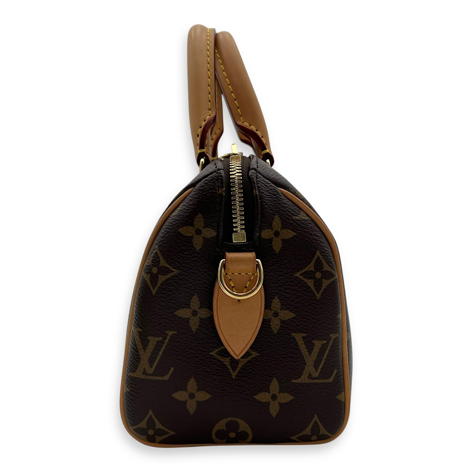 Louis Vuitton Speedy Top Handle Bag 20 Brown in Monogram Coated Canvas, Gold hardware_4