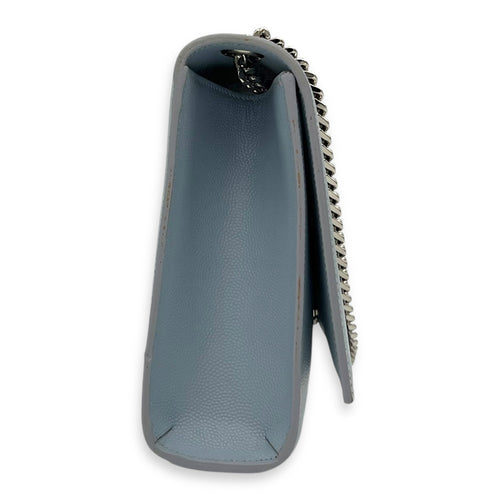 Saint Laurent Kate Medium Blue Crossbody Bag in Calfskin, Silver hardware_4