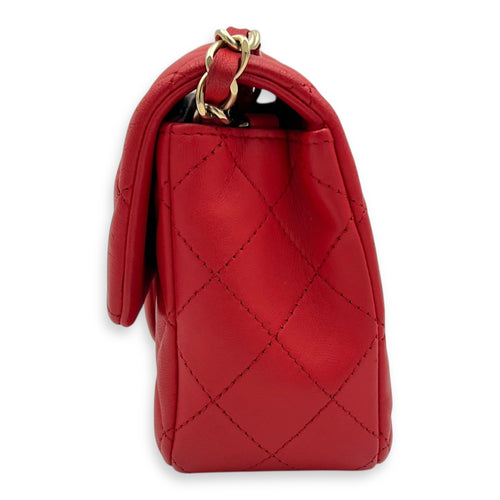 Chanel CC Rectangle  Shoulder Bag Red in Lambskin, Gold hardware_11
