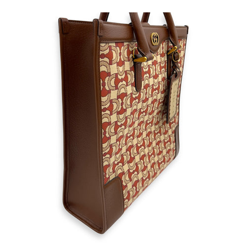 Gucci Interlocking G Red Tote Bag in Jacquard, Gold hardware_5