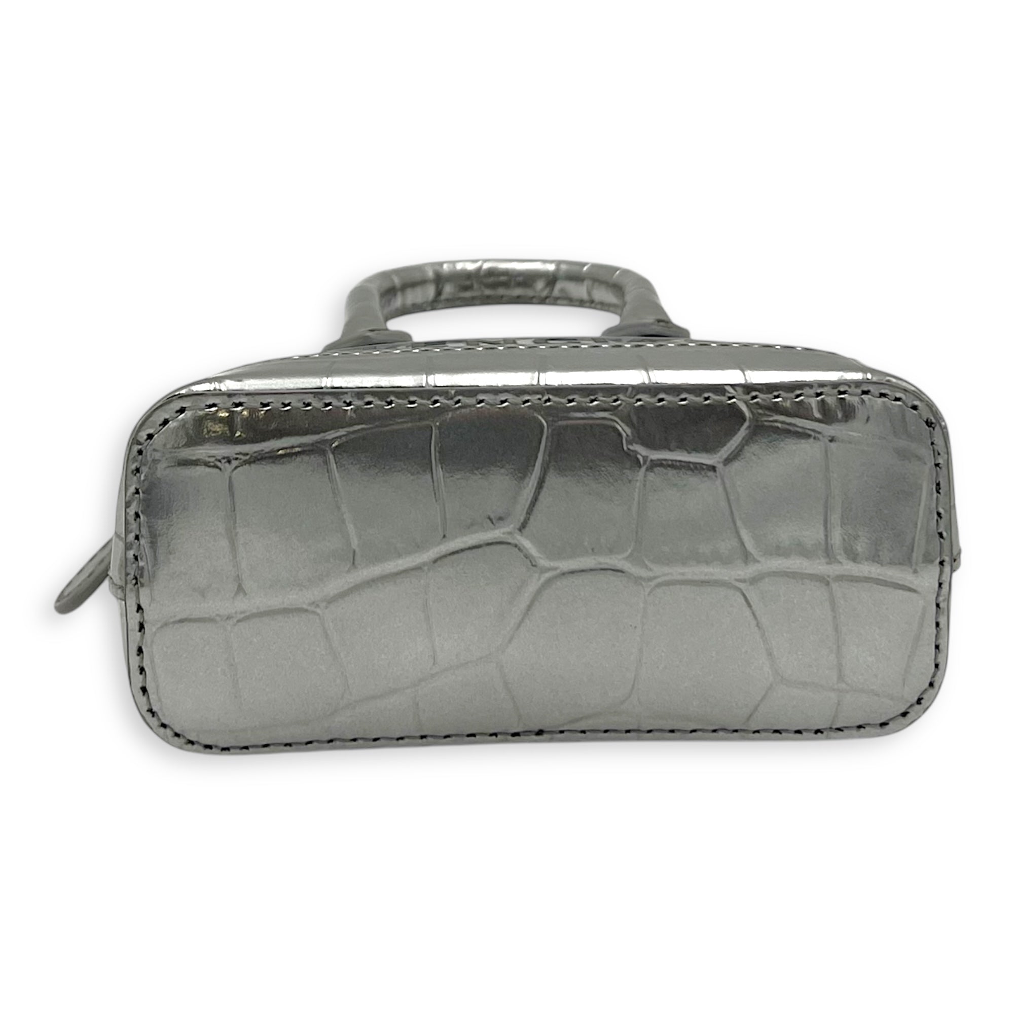 Balenciaga Ville Micro Silver Top Handle Bag in Crocodile Embossed Calfskin, Silver hardware_5