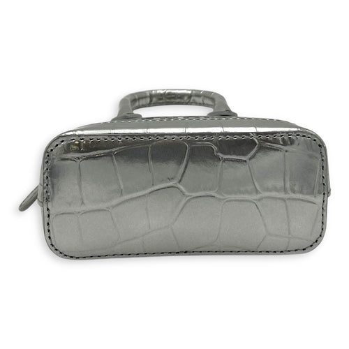Balenciaga Ville Micro Silver Top Handle Bag in Crocodile Embossed Calfskin, Silver hardware_5
