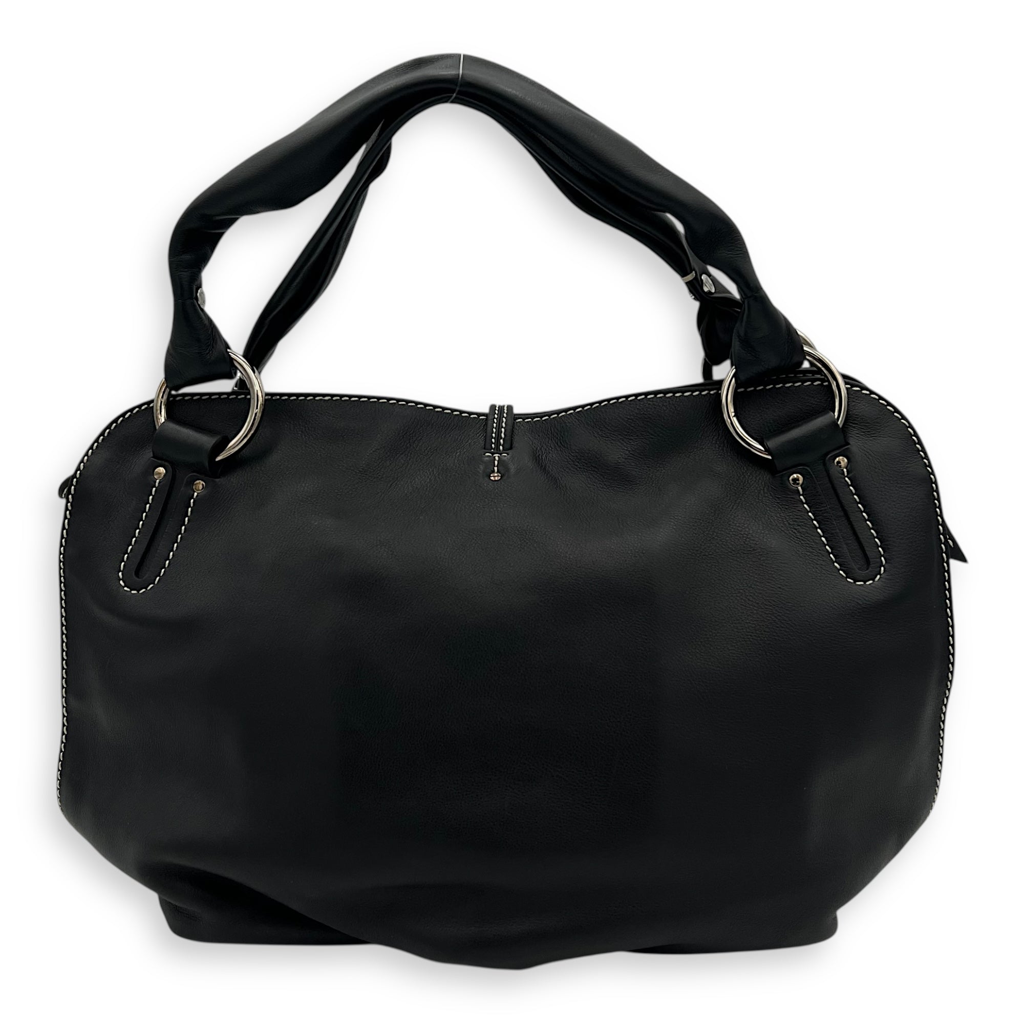 Celine Bittersweet Black Top Handle Bag in Calfskin, Silver hardware_2