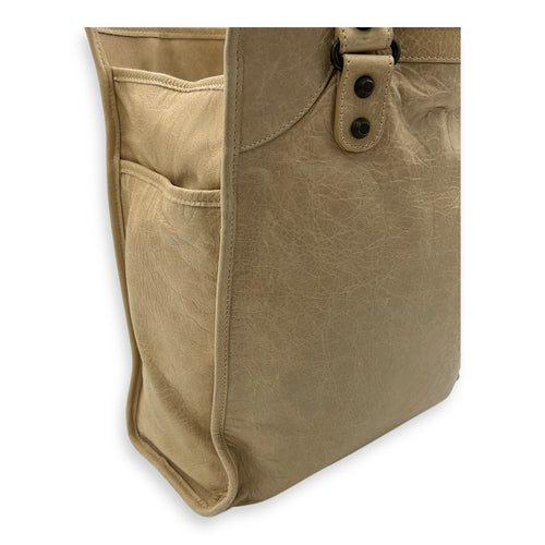 Balenciaga City Shopper Beige Tote Bag in Distressed Leather, Gunmetal hardware_15