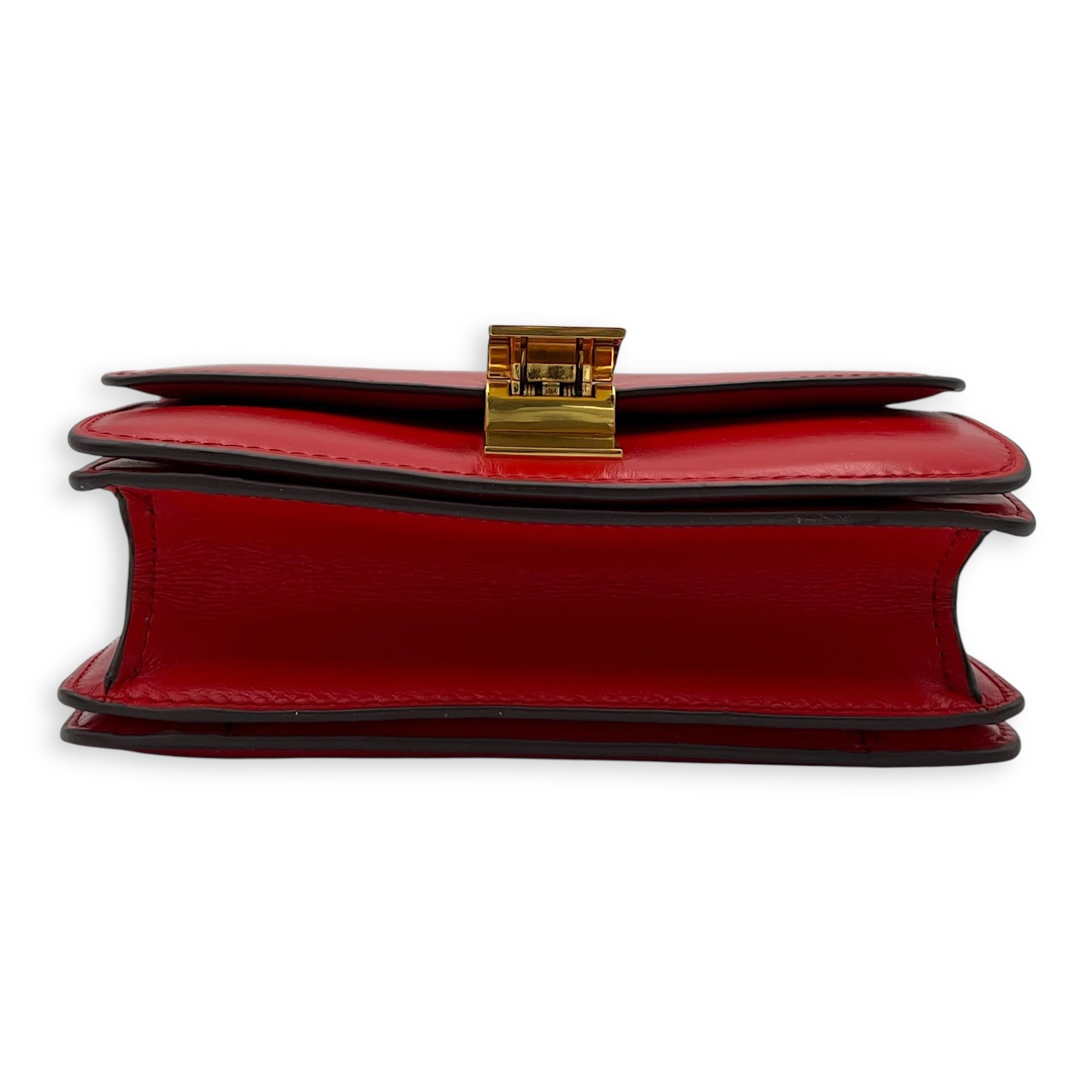 Celine Box Small Red Crossbody Bag in Calfskin, Gold hardware_5