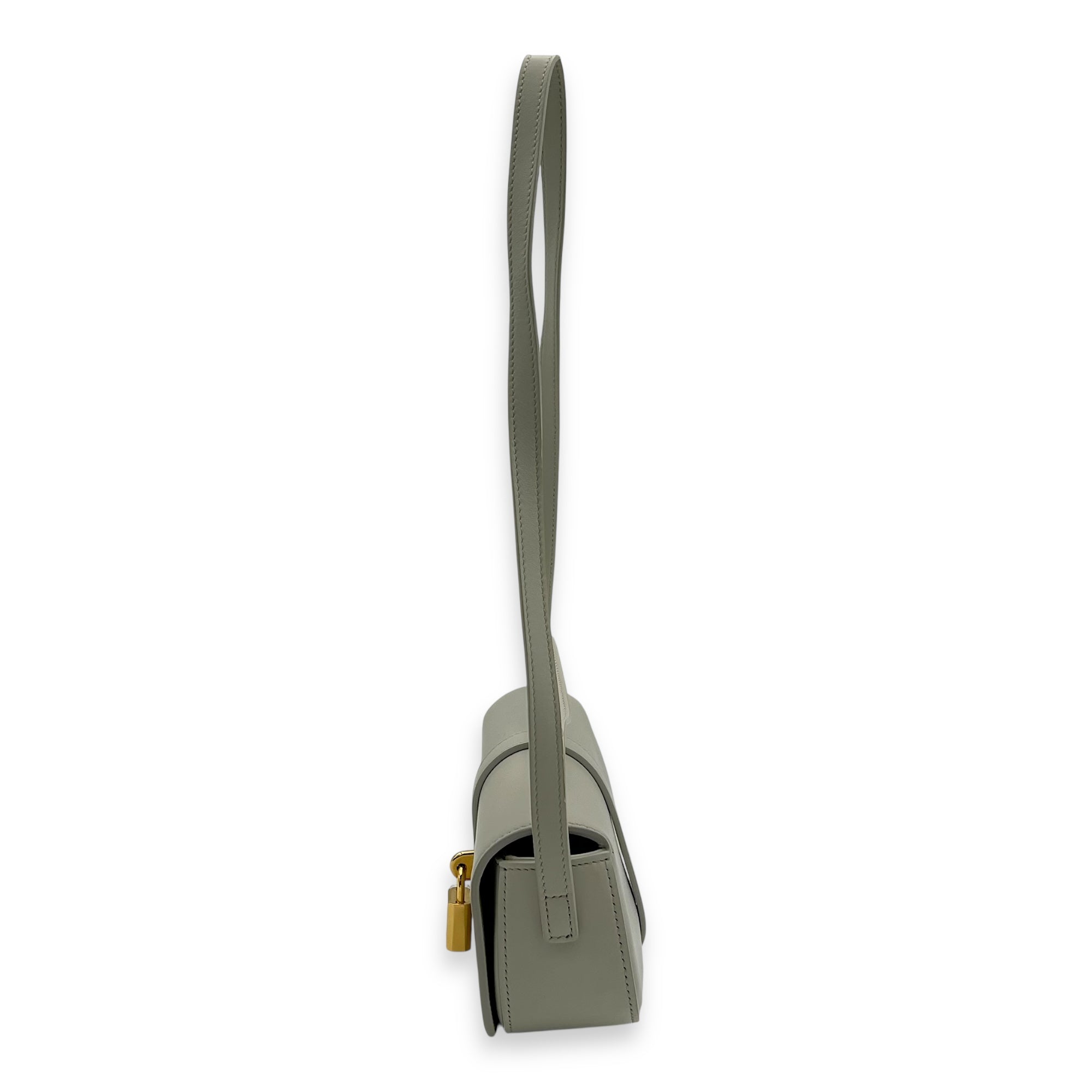 Celine Tabou Clutch on Strap Chalk in Calfskin, Gold hardware_4