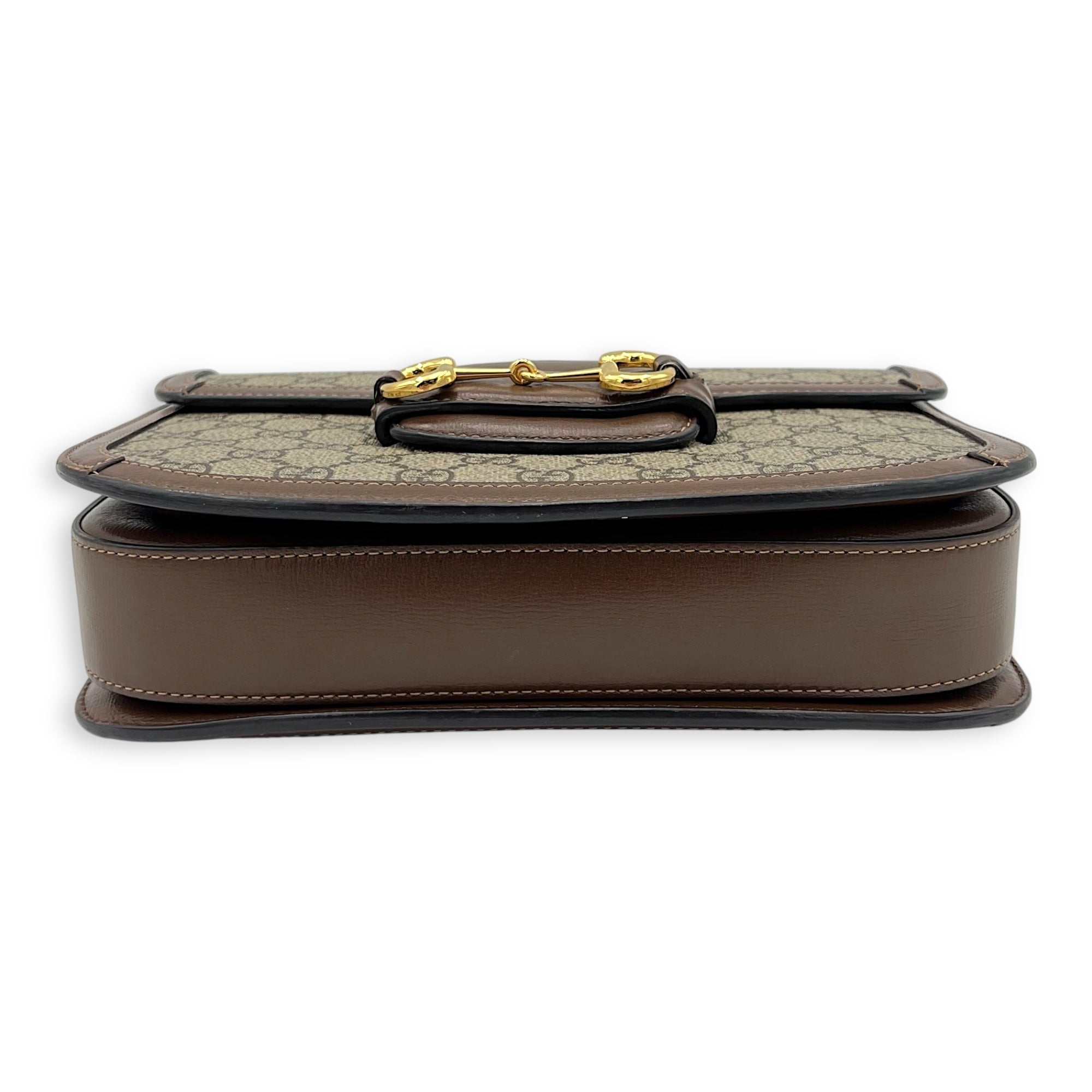 Gucci Horsebit 1955 Crossbody Bag Brown in Coated Canvas, Gold hardware_9