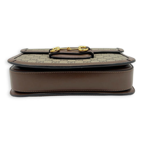 Gucci Horsebit 1955 Crossbody Bag Brown in Coated Canvas, Gold hardware_9
